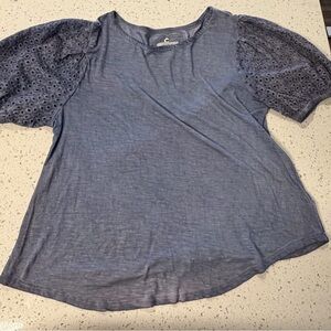 Cupio Heather Blue Eyelet Sleeve Blouse